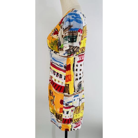Jams World Dress Vintage Abstract City Shapes 90’s Button Front Mini Art To Wear - Picture 3 of 9